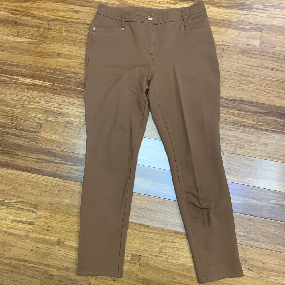Chicos So Slimming Women Pants Size 4 Brown Career Stretch Trousers Ankle Skinny